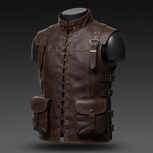 Medieval Brown Leather  Vest | Medieval Cosplay Armor Vest with Pockets | LARP Viking Steampunk Tactical Outfit- Renaissance Armor Vest
