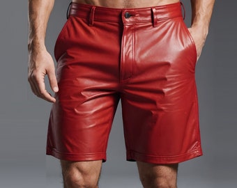 Herren Rotes Leder Gay Shorts Echtes Rindsleder Handgefertigte Leder Sommer Shorts Rotes Leder Steampunk Shorts Rote Unisex Shorts LGBTQ Shorts