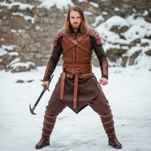 Fierce Viking Warrior Leather Armor Set – Medieval Cosplay Outfit for Men | Battle-Ready LARP Costume | Renaissance Fair Leather Suit