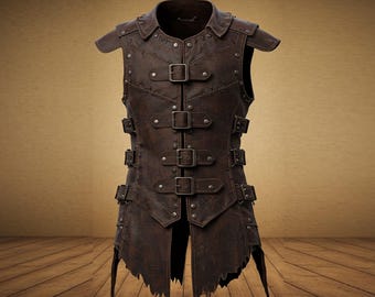 Medieval Leather Armor Vest | Viking LARP Battle Warrior Cosplay | Distressed Brown Steampunk Renaissance Festival Costume