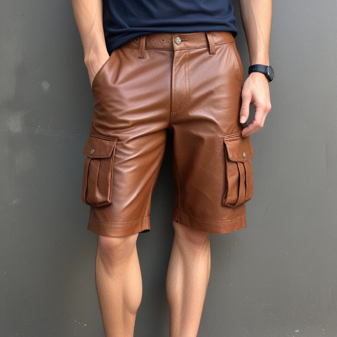 Men Smart Wear Real Sheepskin Vintage Brown Leather Shorts main image 1