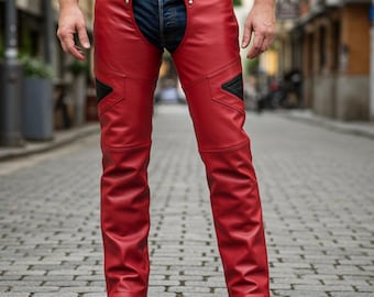 LEVI’S RED / asymmetry leather pants Women's Real Leather Laces Up Slim Fit Pants – Sexy Side Laces Up