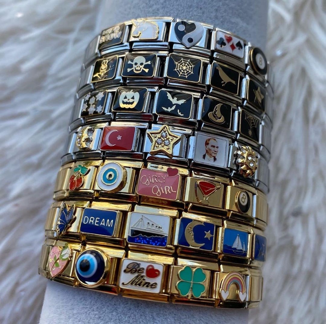 Italian Charm Bracelet, Gold, Silver, or Mixed Italian Charm