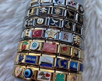 Italian Charm Bracelet 18 Links 9mm Wide Stainless Steel Bracelet Popular Valentine Gift Girlfriend Gift Black Silver Gold silver Tone Etsy