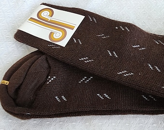 Vintage 1970s genuine italian brown men's dress socks delp CALZE brand unworn made in Italy in packaging retro white patter menswear size 12