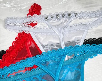 Customized lace thong crystal letters, personalized name thong, custom name thong, gift for girlfriend or wife
