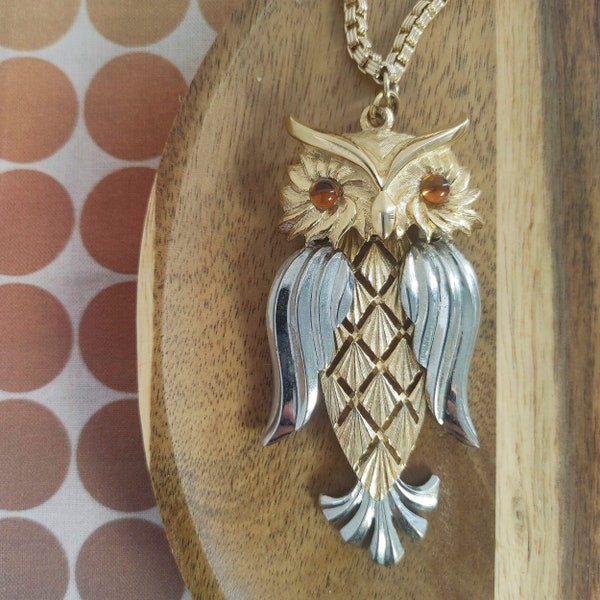 Collier hibou articulé bicolore vintage signé Tancer II