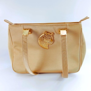 Vintage Marlo Gold Handbag Purse with Metal Leopard