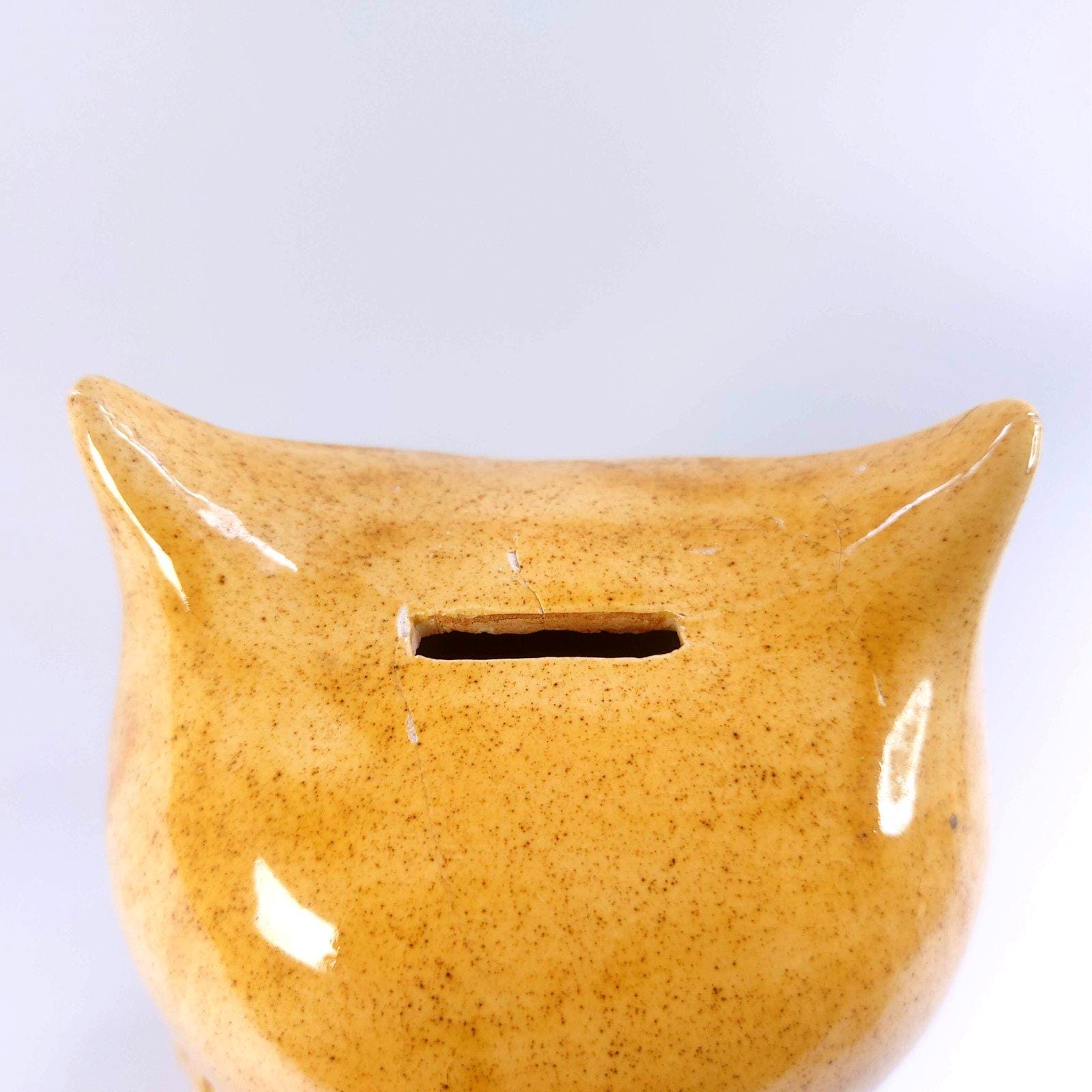 ヴィンテージ 1960年代 陶器製 フクロウ 貯金箱 置物 ミッド