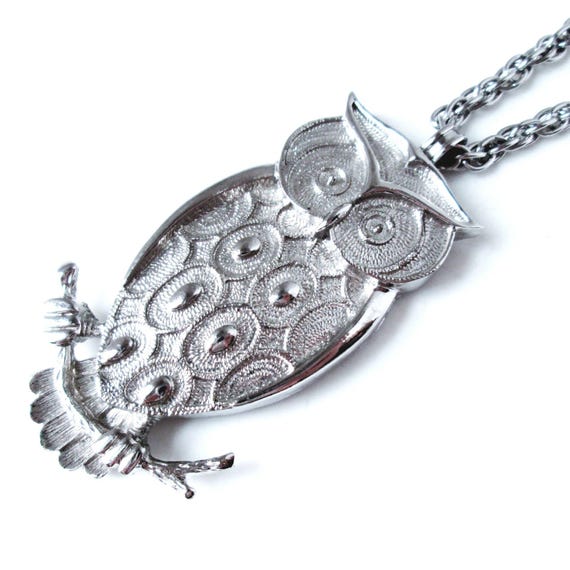 Vintage Silver Owl Necklace: Geometric Design by Parklane View 2