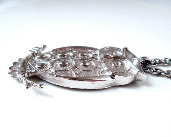 Vintage Silver Owl Necklace: Geometric Design by Parklane View 3
