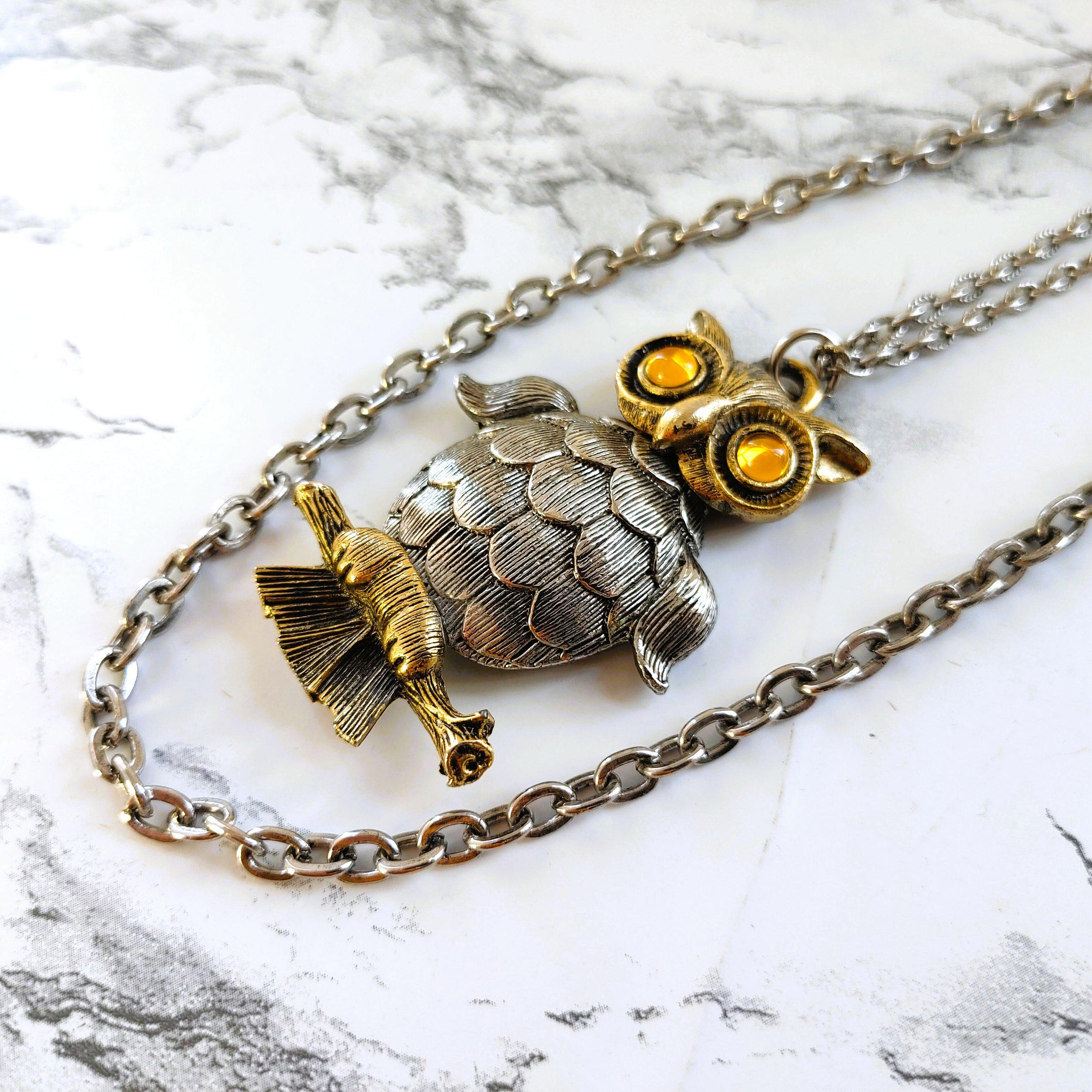 1970s フクロウ ペンダント ネックレス コスチュームジュエリー 60s