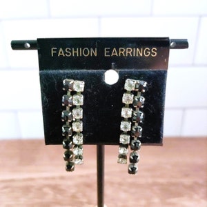 Vintage Black and Clear Rhinestone Dangle Earrings (1980s)