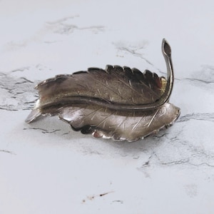 Vintage Brushed Silver Leaf Brooch