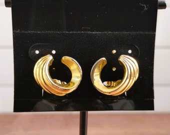 Vintage Monet Gold Clip-on Earrings Curved Swirl 1960s