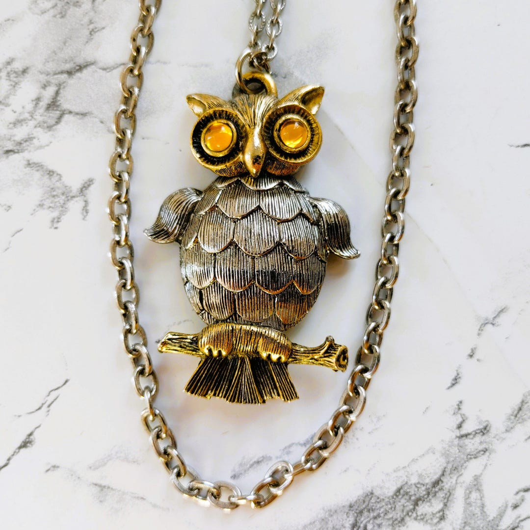 1970s フクロウ ペンダント ネックレス コスチュームジュエリー 60s