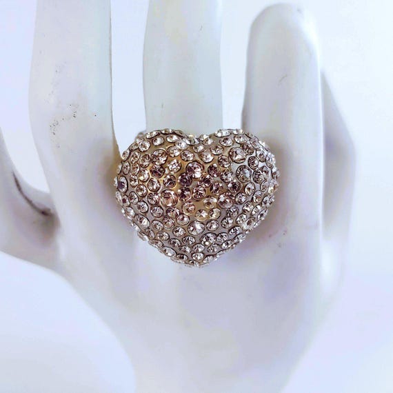 Chunky Rhinestone Silver Heart Statement Adjustab… - image 1