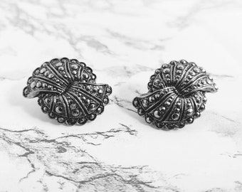 Vintage Art Deco Silver Marcasite Clip-on Earrings