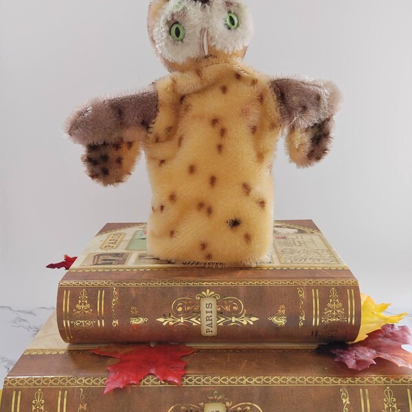 Vintage Steiff Wittie Owl Hand Puppet (1950s) | Mohair Plush, Germany