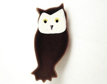 Vintage Brown Wooden Owl Pin - Hand-Painted Owl Jewelry