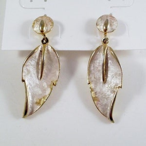 Vintage Leaf Clip on Earrings Gold Tone and White by Parklane