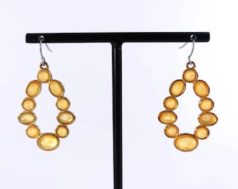 Vintage Amber Glass Teardrop Dangle Earrings Gold Tone Setting