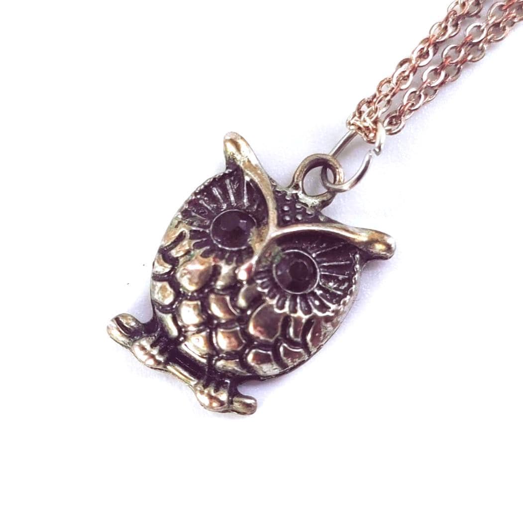 Charming Vintage Small Pewter-Tone Owl Necklace - Adjustable 17-20" Double Chain