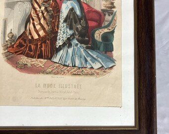 Antique La Mode Illustrée Fashion Plate – Framed Paris Print 15x18