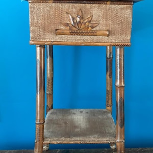 Vintage Bamboo Wicker Rattan Stand End Table Sewing Table