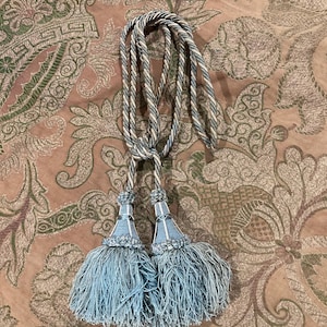 Vintage French Blue Curtain Tie-Back Twisted Rope Two Tassels - 5&#39;&#39; Tassel