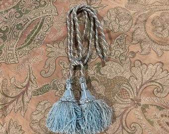 Vintage French Blue Curtain Tie-Back Twisted Rope Two Tassels - 5'' Tassel