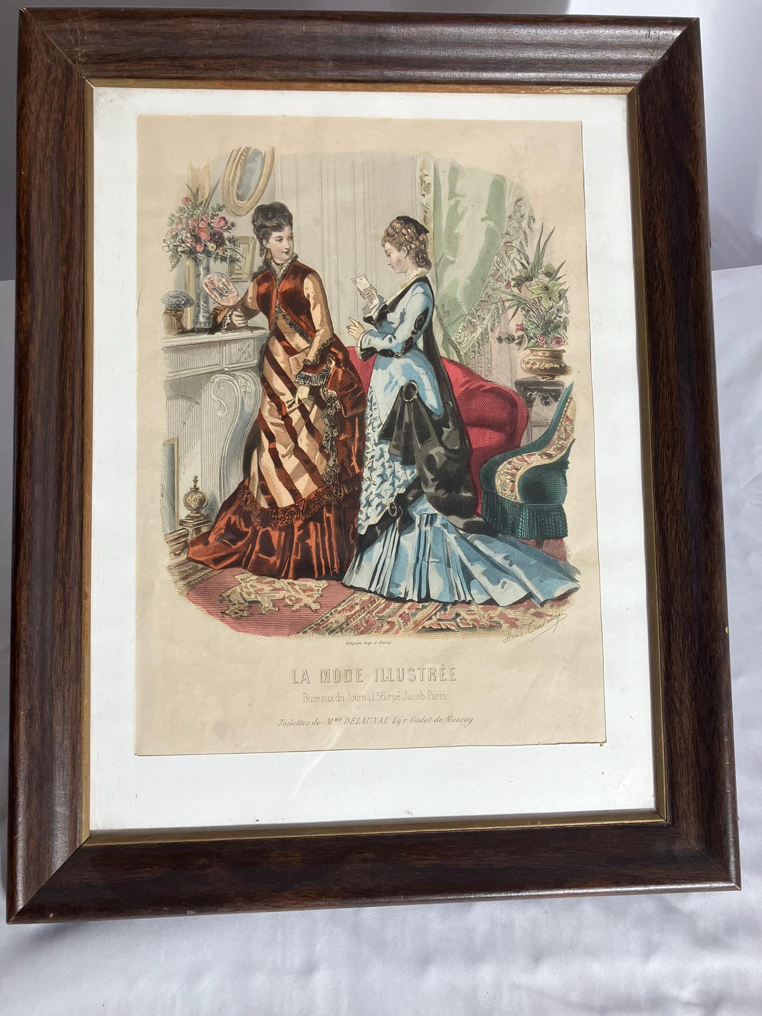 洋書 LA MODE ILLUSTREE ROMANS 1906 Antique La Mode Illustrée Fashion Plate – Framed Paris Print 15x18