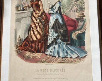 Antique La Mode Illustrée Fashion Plate – Framed Paris Print 15x18