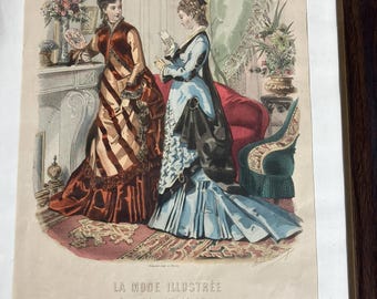 Antique La Mode Illustrée Fashion Plate – Framed Paris Print 15x18