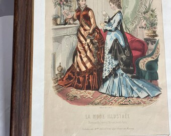 Antique La Mode Illustrée Fashion Plate – Framed Paris Print 15x18
