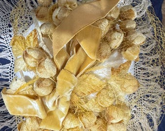 Vintage 1950s Gold Floral Fascinator Cocktail Hat with Veiling Conrad Chandler