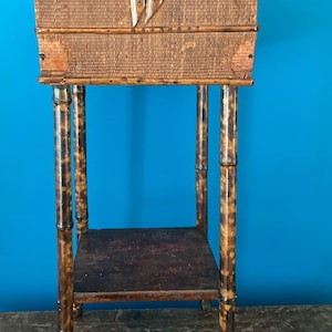Vintage Bamboo Wicker Rattan Stand End Table Sewing Table