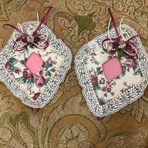 Vintage Spitzenperlen Bilderrahmen - Paar 14x16,5 cm - Shabby Chic - Geschenk romantisch - Boudoir Dekor
