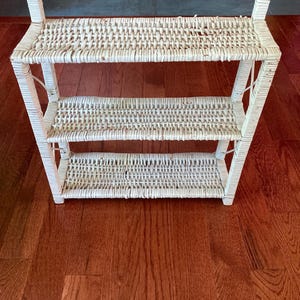 Vintage Mid Century White Wicker Rattan Wall Shelf