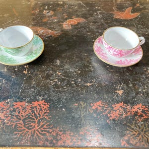 Vintage Spode Copeland Mini / Miniature Pink Coral Tea Cup & Saucer Set of Two