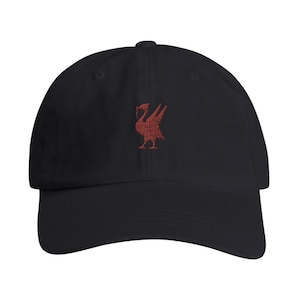 May include: A black baseball cap with a red embroidered Liverpool Football Club crest.