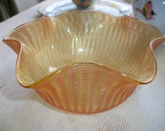 Venetian Murano Glass Bowl ~ Orange 1960s ~ Italian Bonbon Dish ~ Mid-century Design ~ Ribbed Glass Collectible ~ Wedding Gift Present