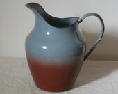 Lge Vintage French Enamel Jug Antique Kitchenalia Pitcher Email Pichet