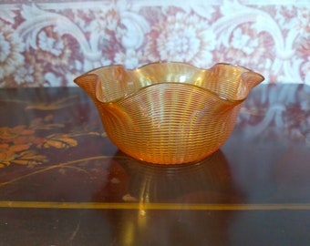 Venetian Murano Glass Bowl ~ Orange 1960s ~ Italian Bonbon Dish ~ Mid-century Design ~ Ribbed Glass Collectible ~ Wedding Gift Present