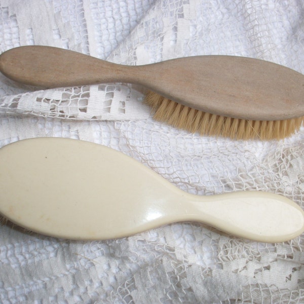 Baby Hairbrushes French c1910 ~ Natural ~ Wood ~ display props for baby photos ~ Dressing table items ~ ancienne brosse ~ boudoir decor