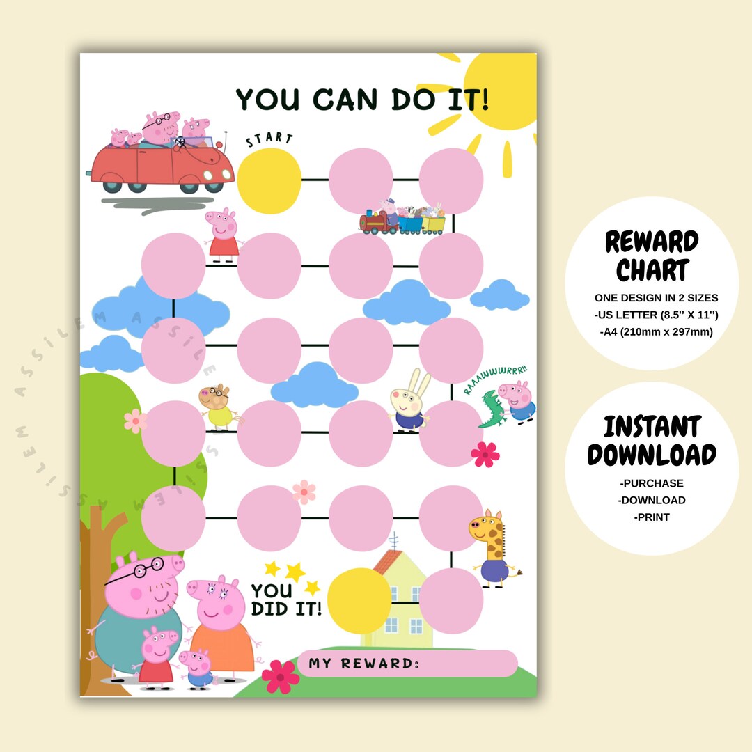 Peppa Pig Educational Toddler Printable Chore Chart, Fun Learning Tool ...