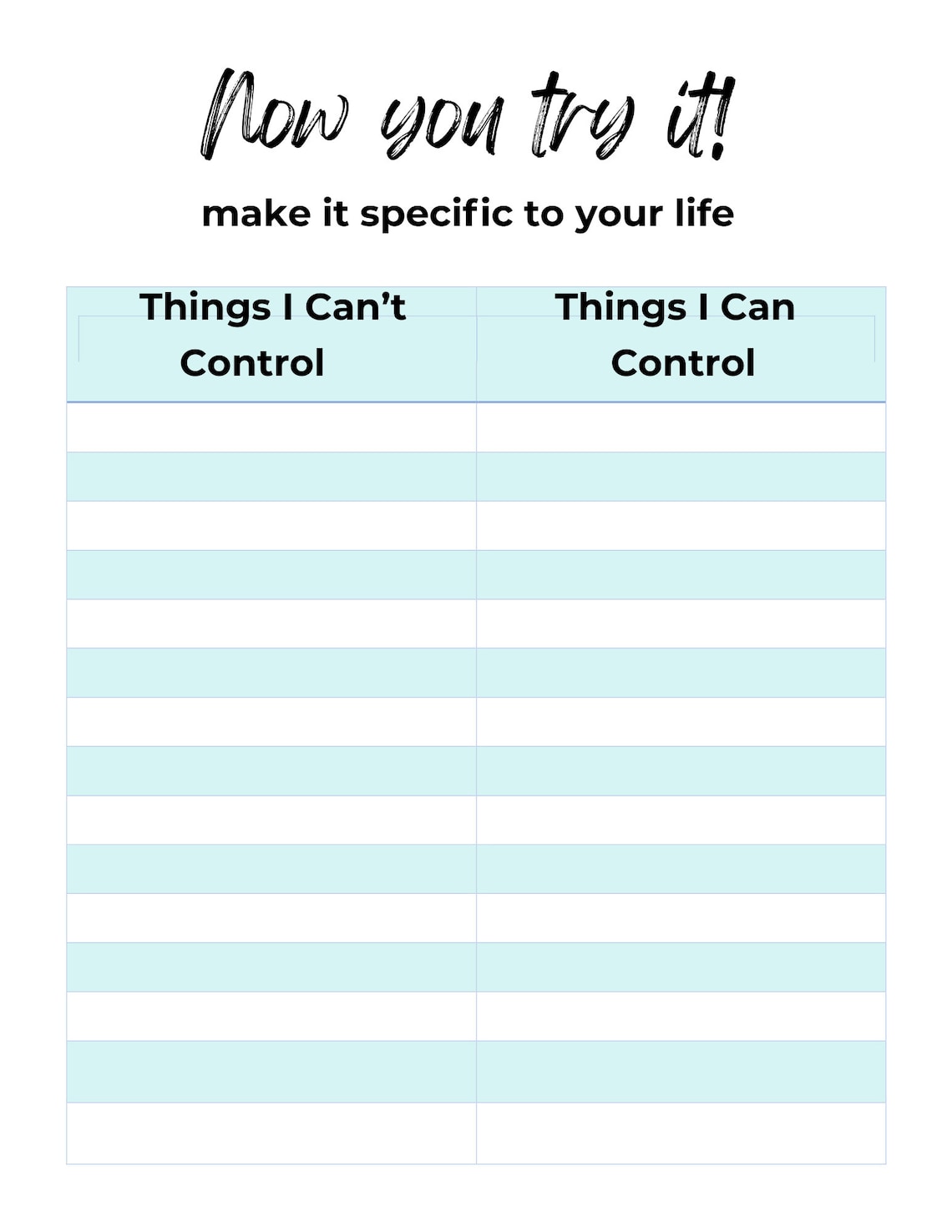 Worksheet - What is in My Control and Out of My Control - Etsy