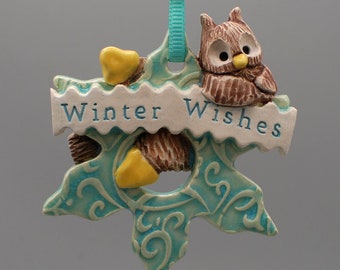 handmade ceramic baby screech owl ornament