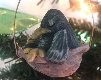 Sleeping Baby Crow Ornament