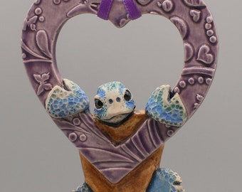 handmade ceramic heart sea turtle ornament